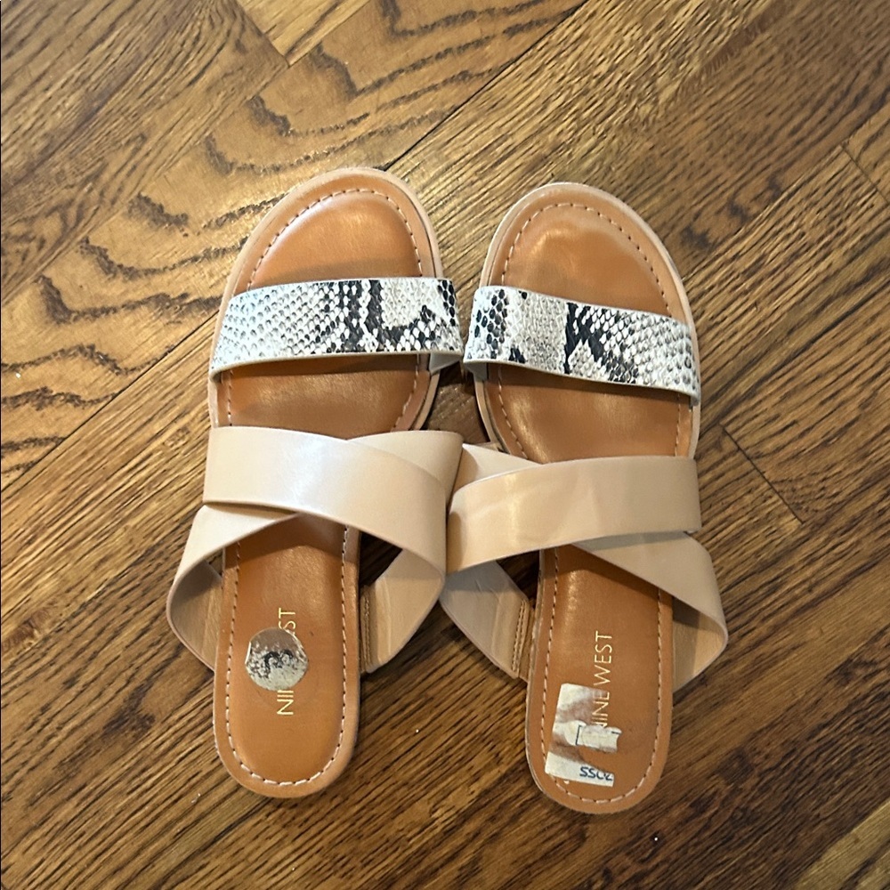 Nine West Beige and Snake Print Sandals - Picture 3 of 8